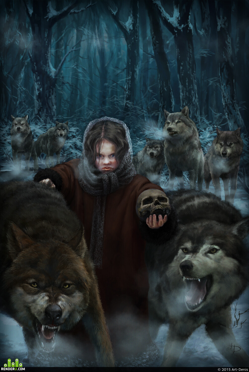 Art-Denis. Girl with Wolves
