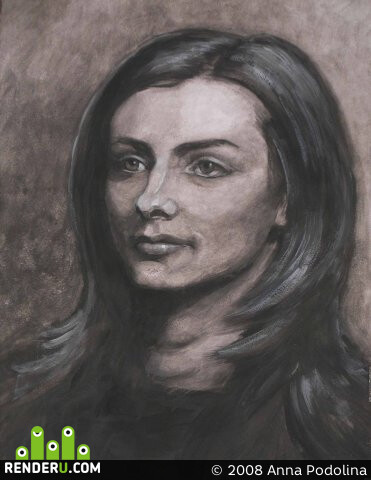 Anna_Podolina_ecoart. Portrait of a girl (grisaille, sepia)