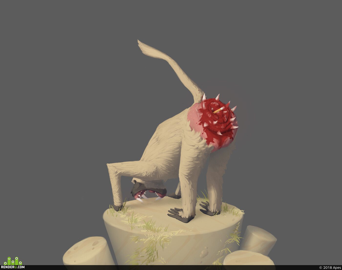 Apes. Monkey with toothed ass