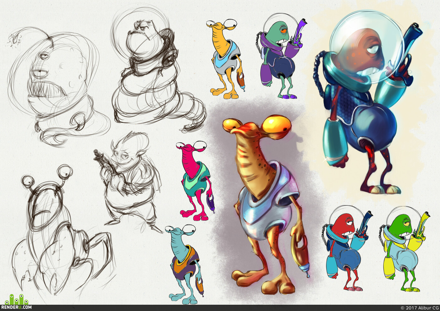 Alibur CG. cartoon aliens