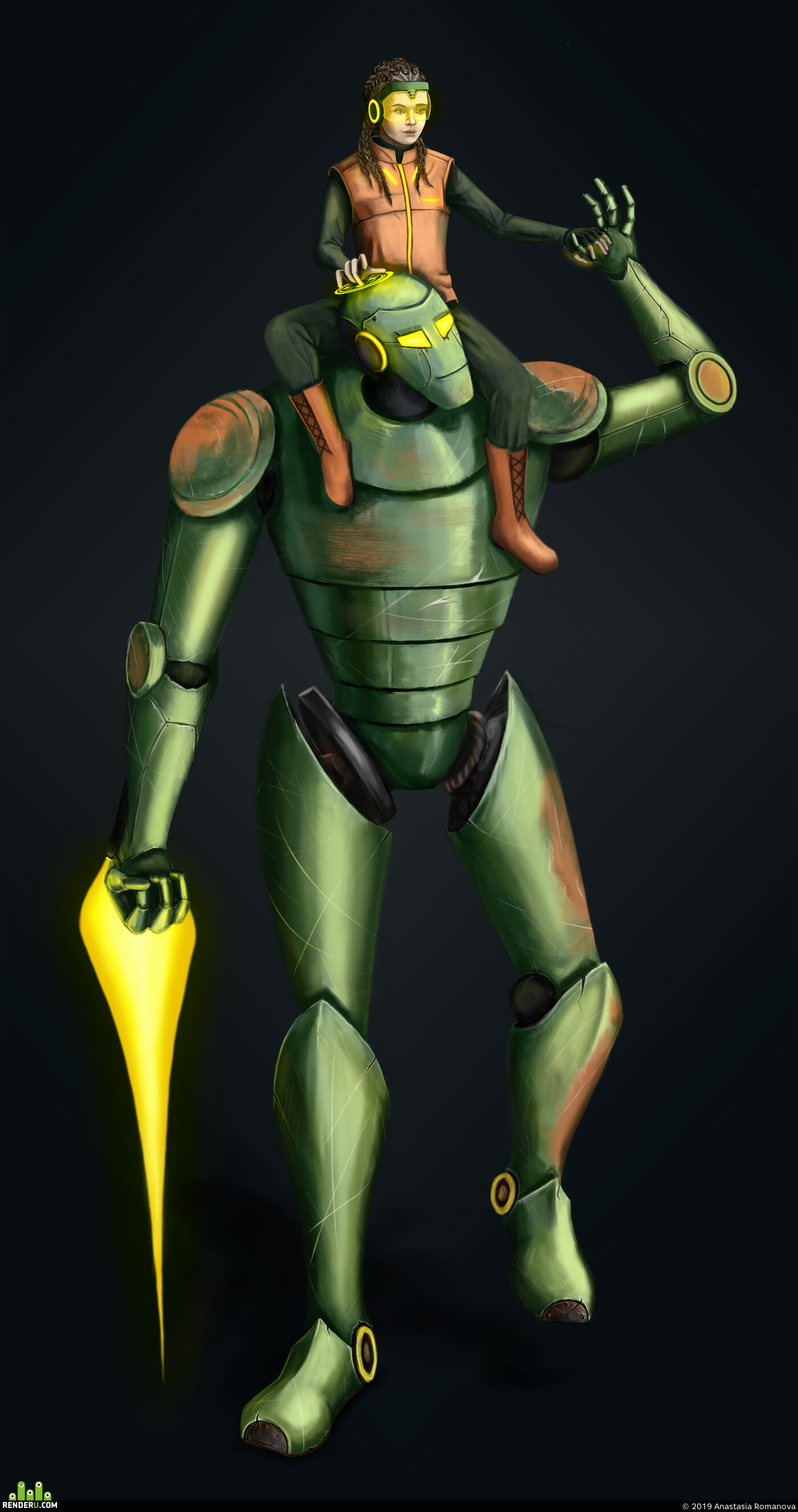 Anastasia Ro. Shinobi. Girl with a robot.