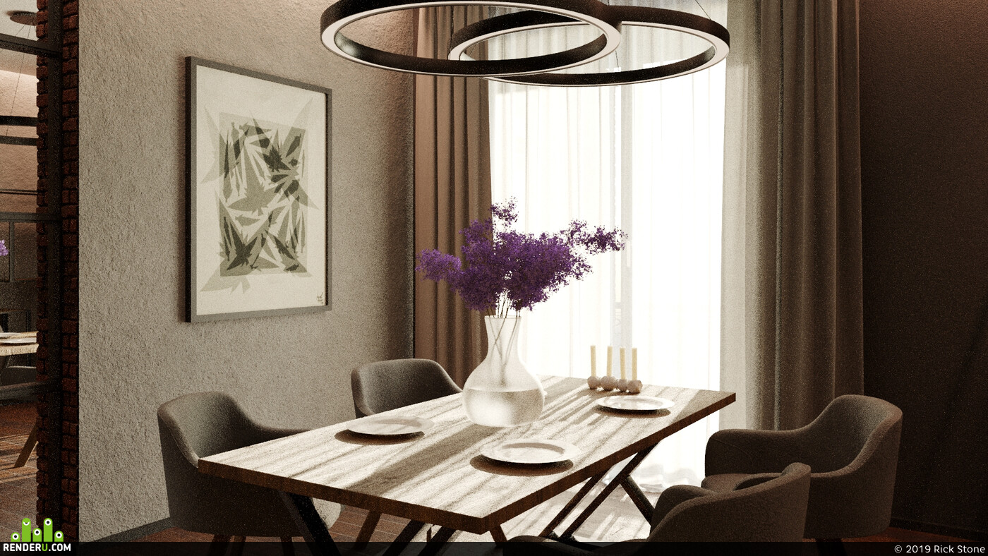 Rick Stone. Visualization of the interior of the kitchen-living room