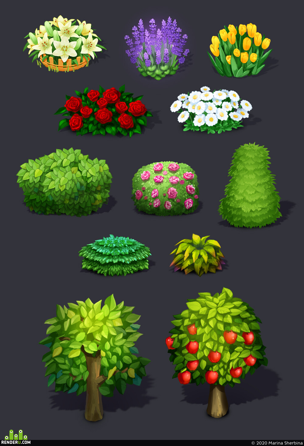 Marina Sherbina. Vegetation game props
