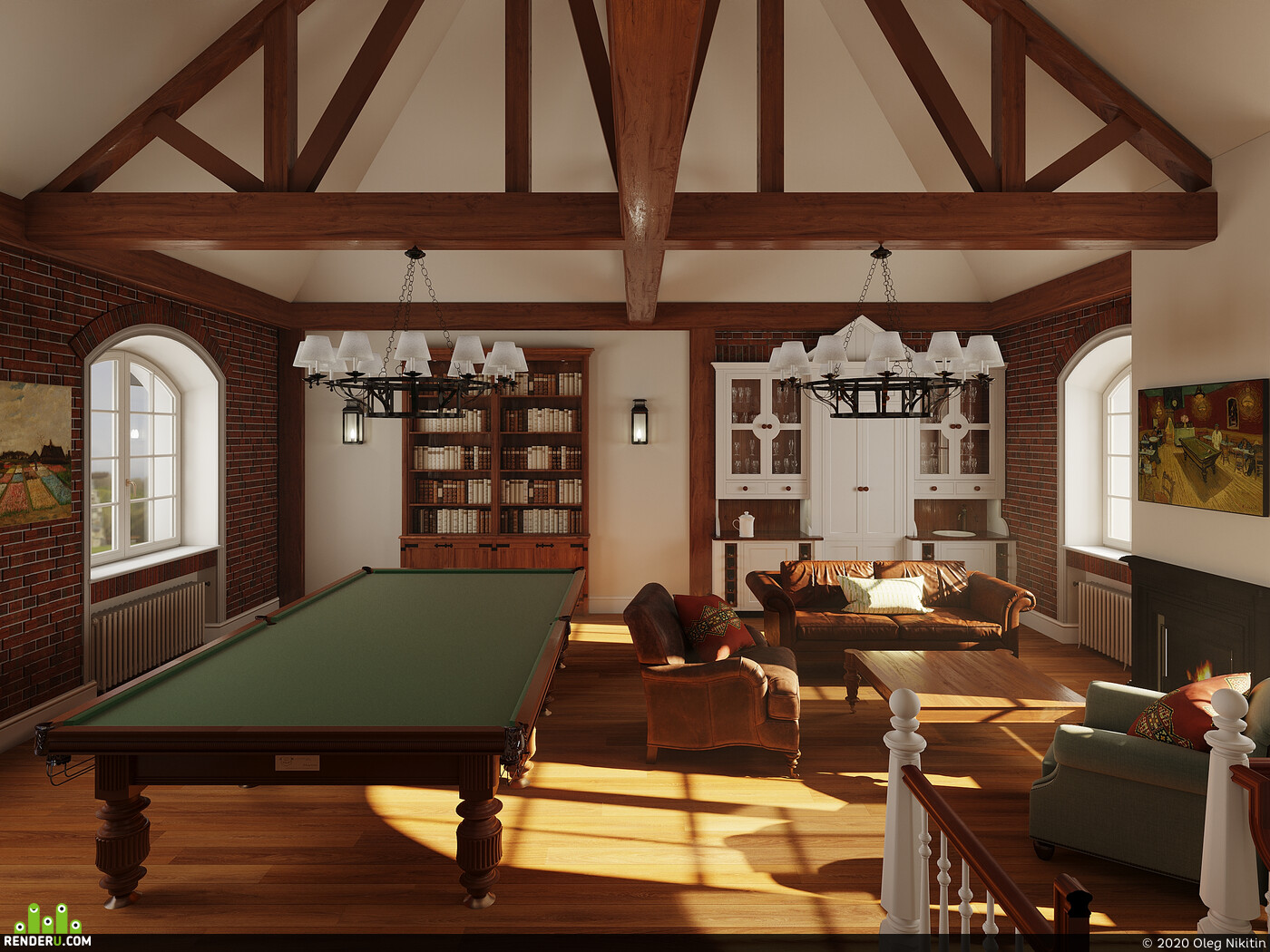 Oleg Nikitin. Rendering of interiors of a country house