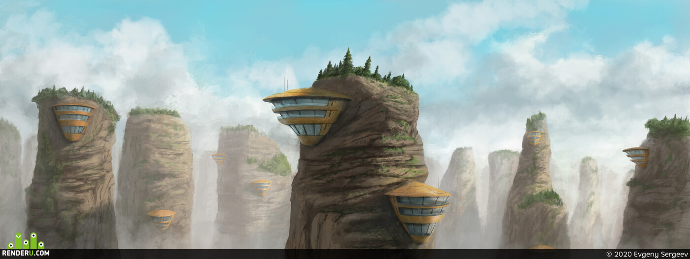 Evgeny Sergeev. Houses on rocks