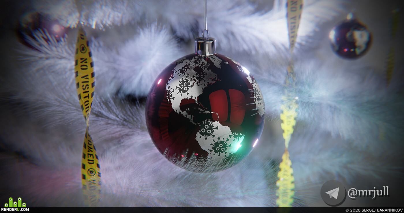 SERGEJ BARANNIKOV. Red shiny Christmas tree toy in reflections of lights