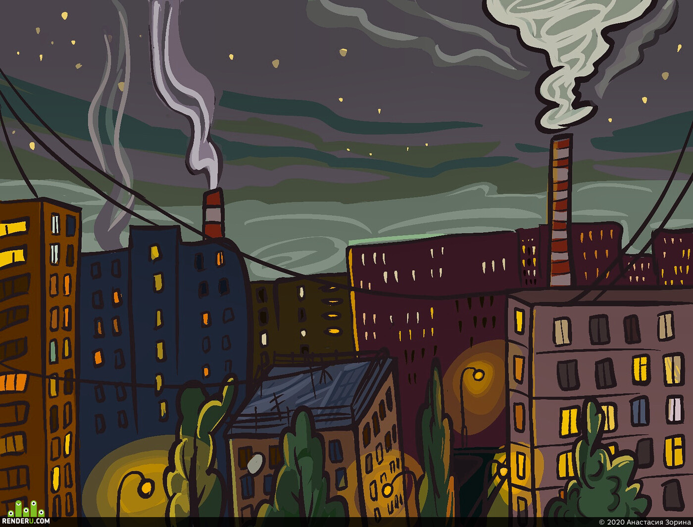 Анастасия Зорина. Night landscape sketch