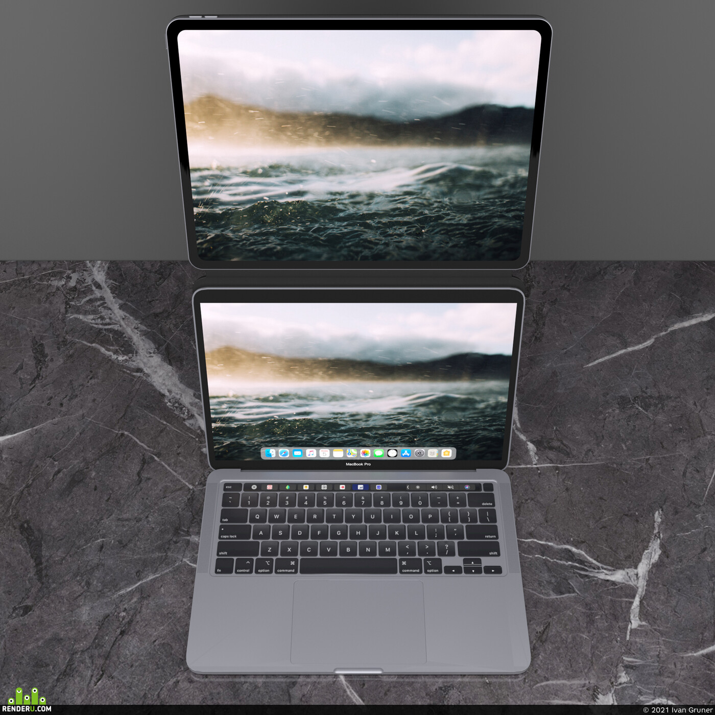 Ivan Gruner (Gruno). Industrial design of iPad 12.9/MacBook Pro holder