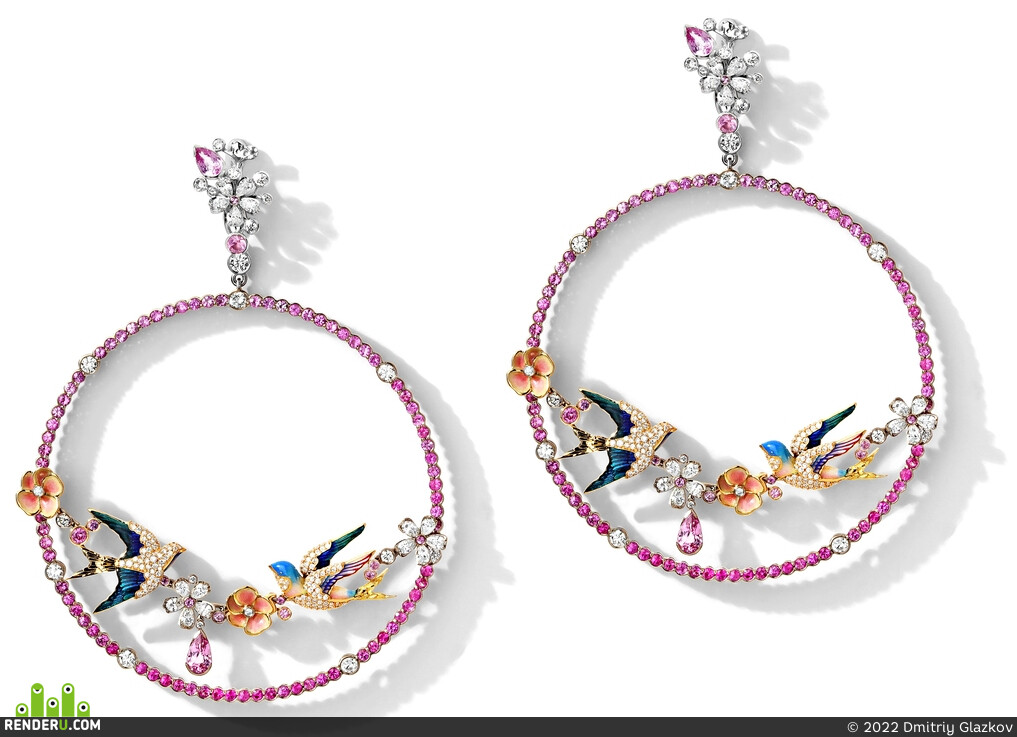 Dmitriy Glazkov. Long earring “Swallows”