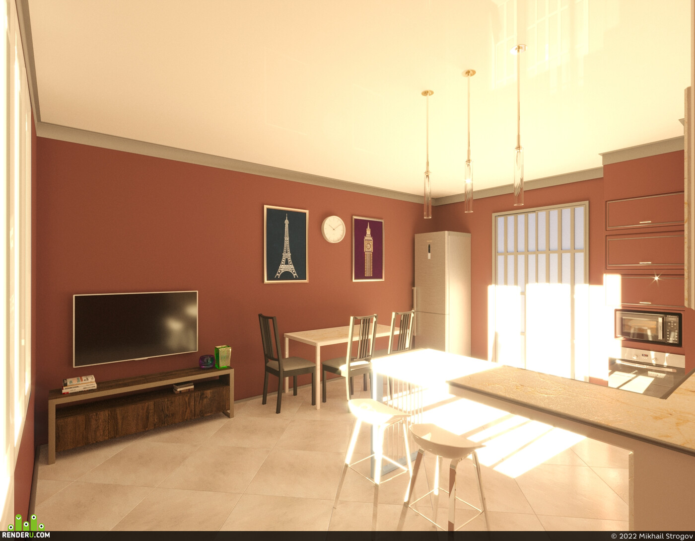 Mikhail Strogov. 3d visualization of the kitchen-living room