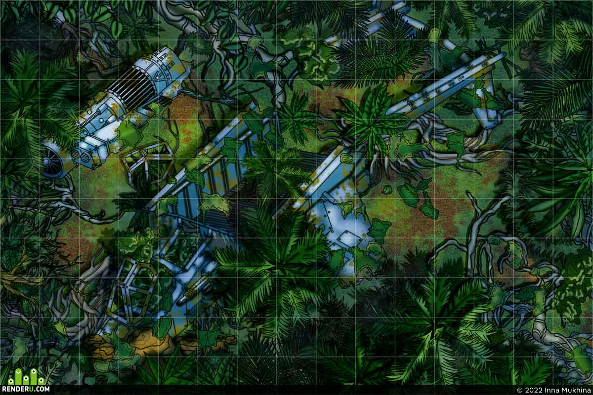 Inna Mukhina. A downed valkyrie in the jungle. Warhammer 40k