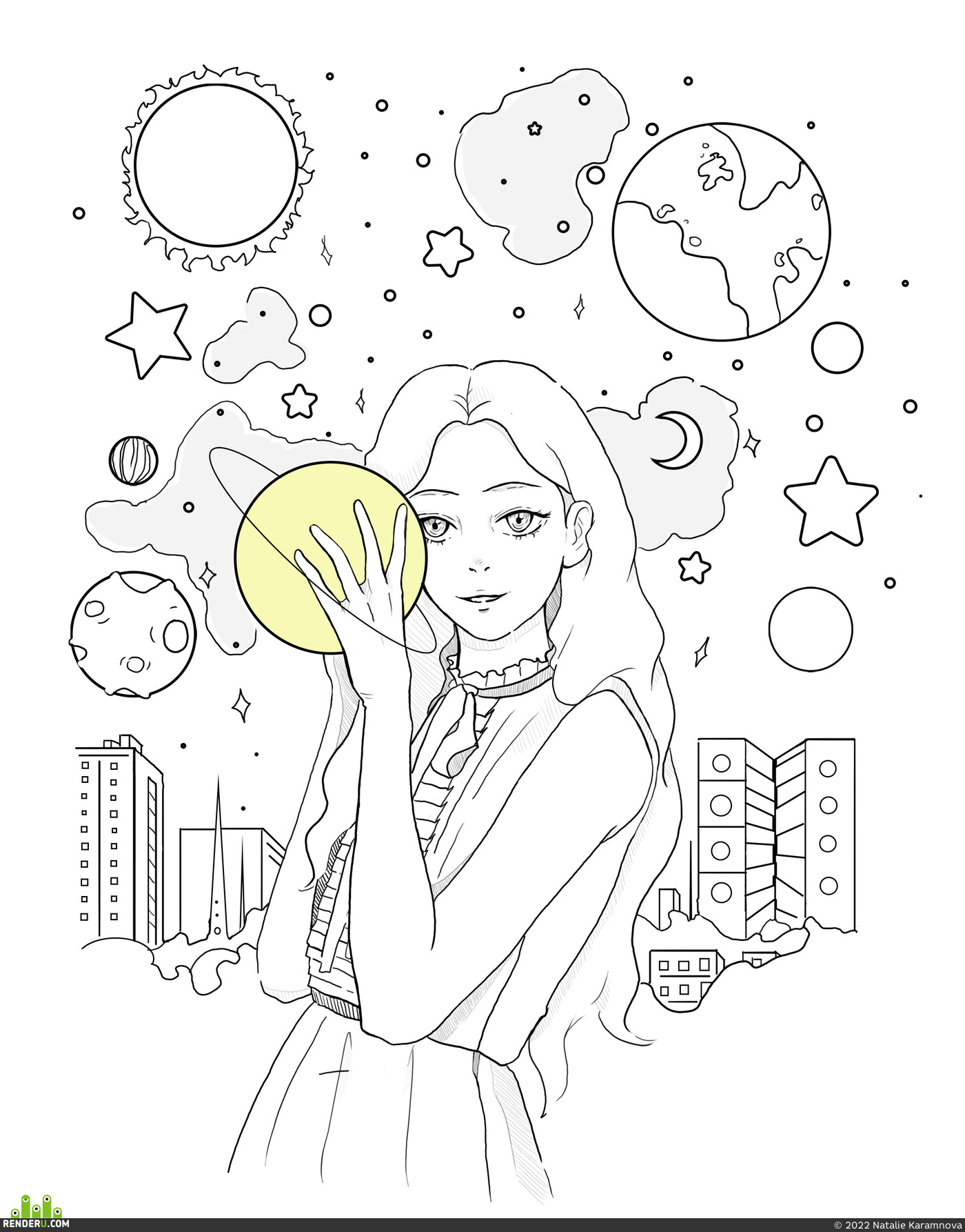 Natalie Karamnova. Sketch for tattoo "girl in space"