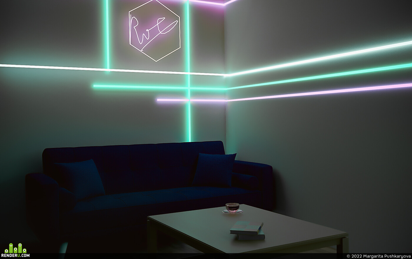 Margarita Pushkaryova. Neon living room