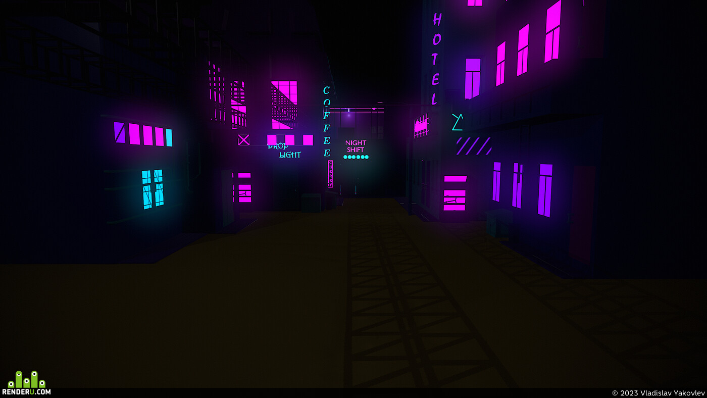 Vladislav Yakovlev. Low poly neon street