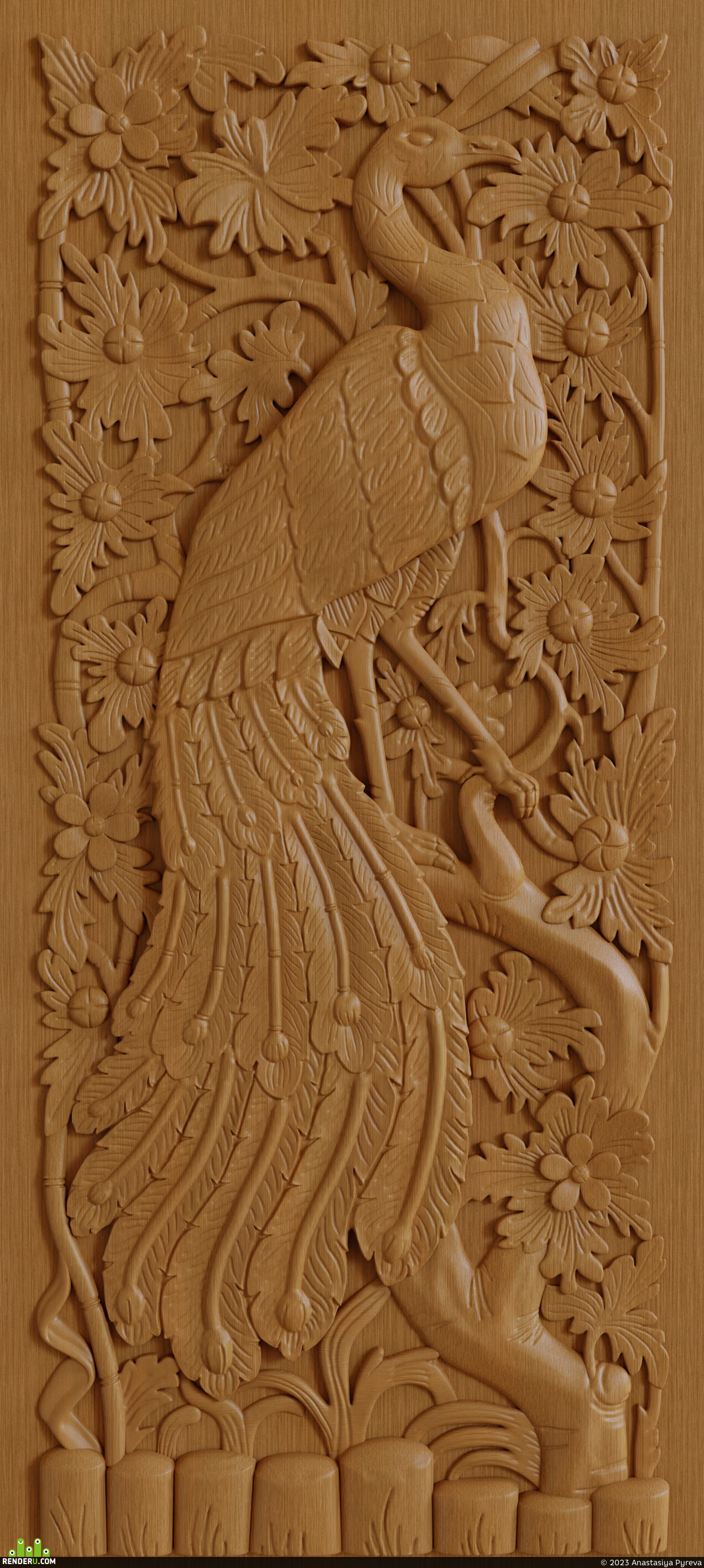 Anastasiya Pyreva. Panel with a peacock