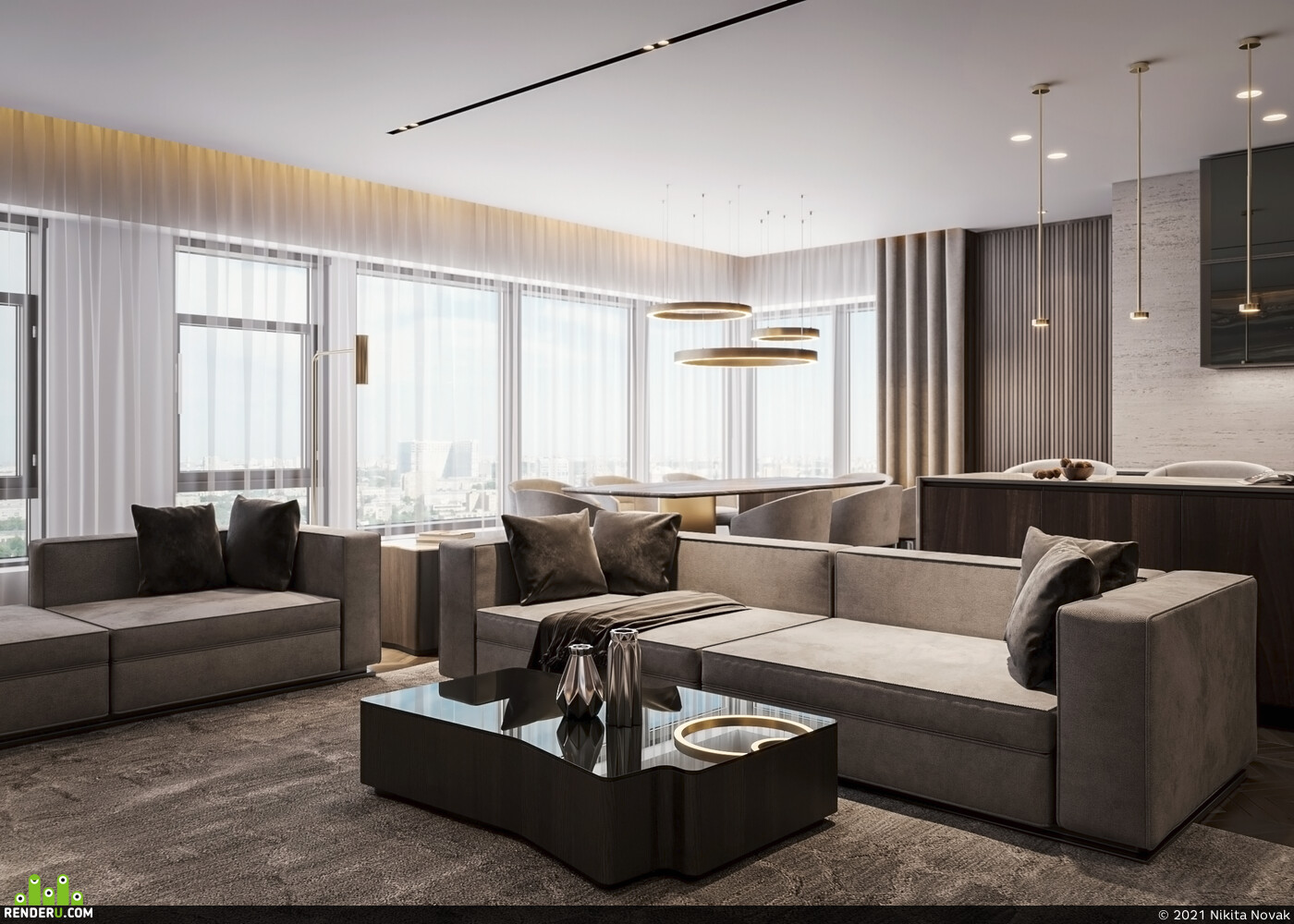 Nikita Novak. kitchen-living room for a young couple