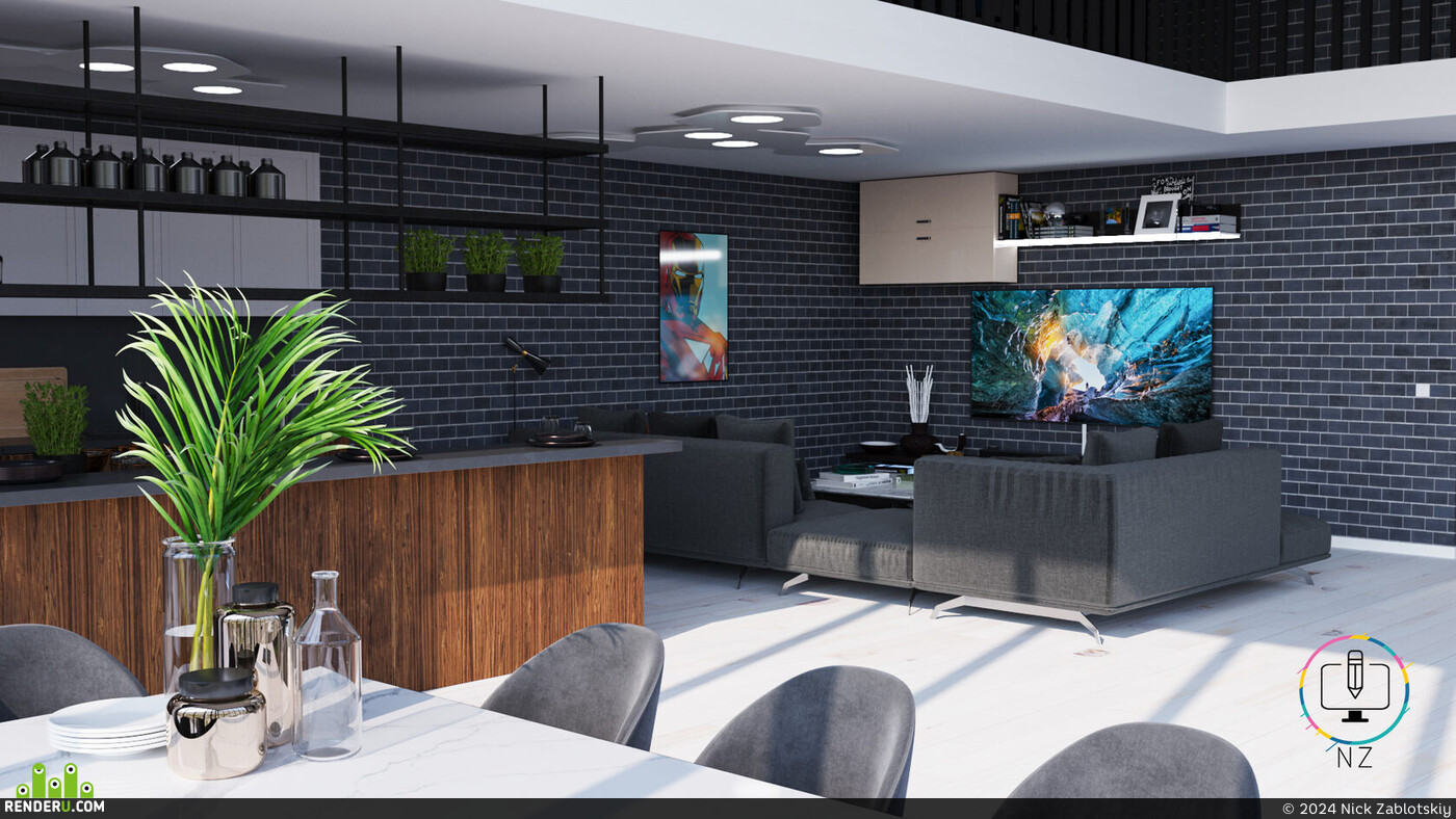 Nick Zablotskiy. Visualization of the penthouse interior