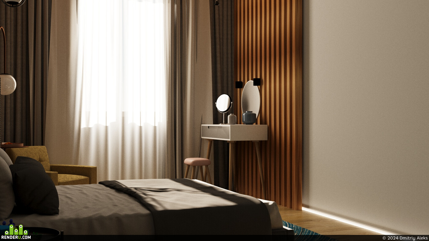Dmitriy Aleks. Bedroom decorated in warm colors in a modern style