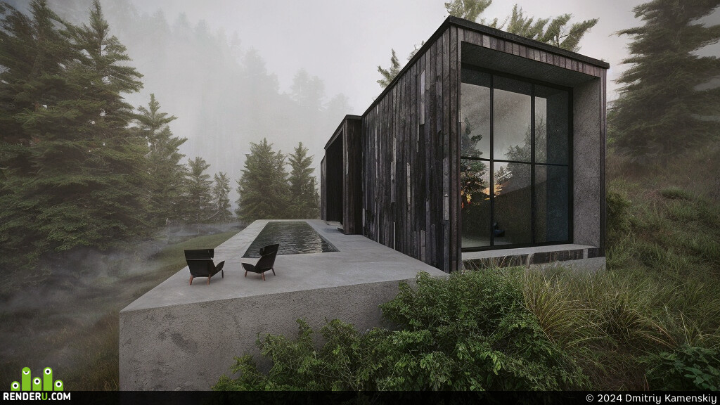 Dmitriy Kamenskiy. 3D exterior of a house in the mountains
