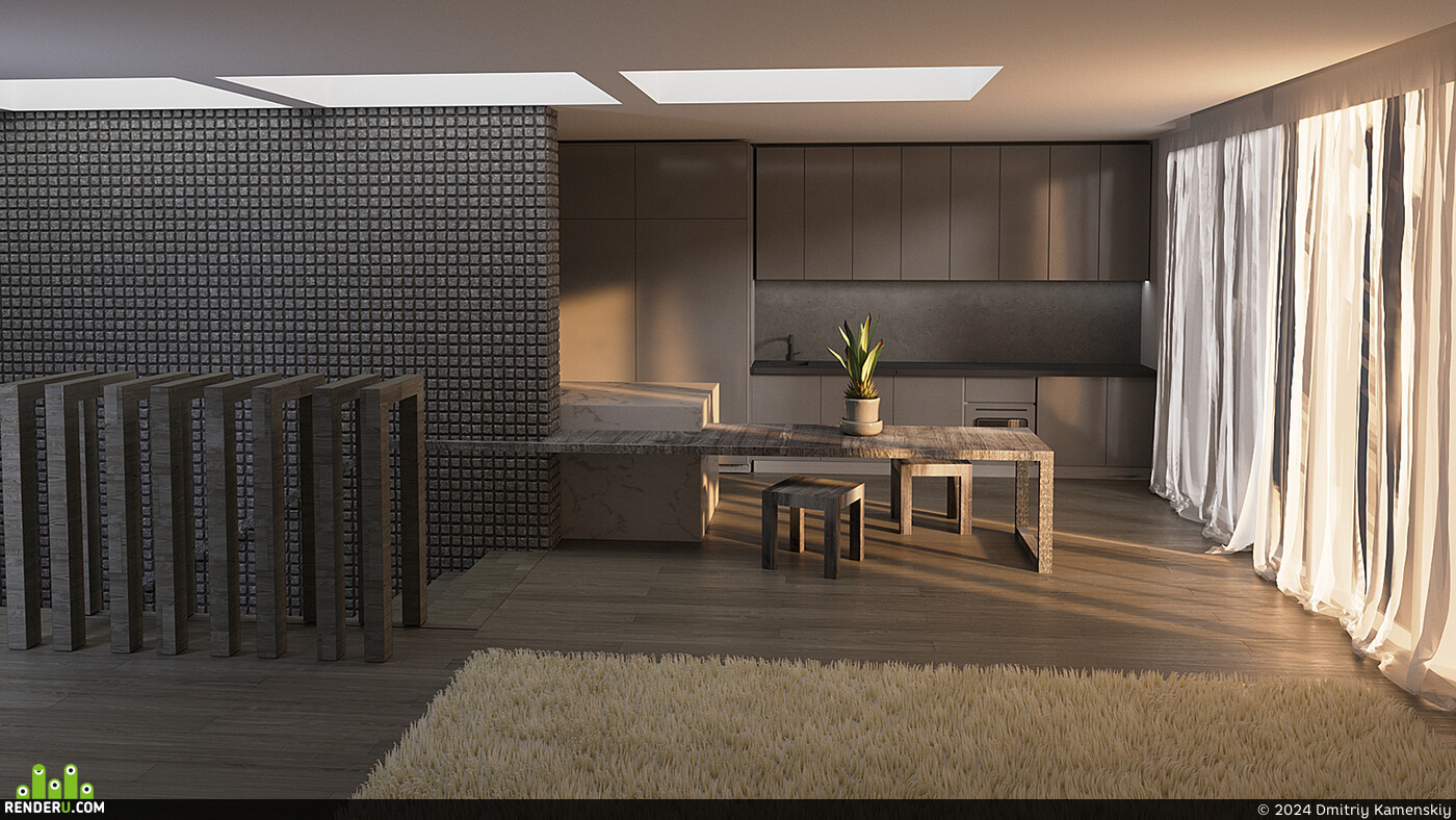 Dmitriy Kamenskiy. 3D visualization of kitchen interior