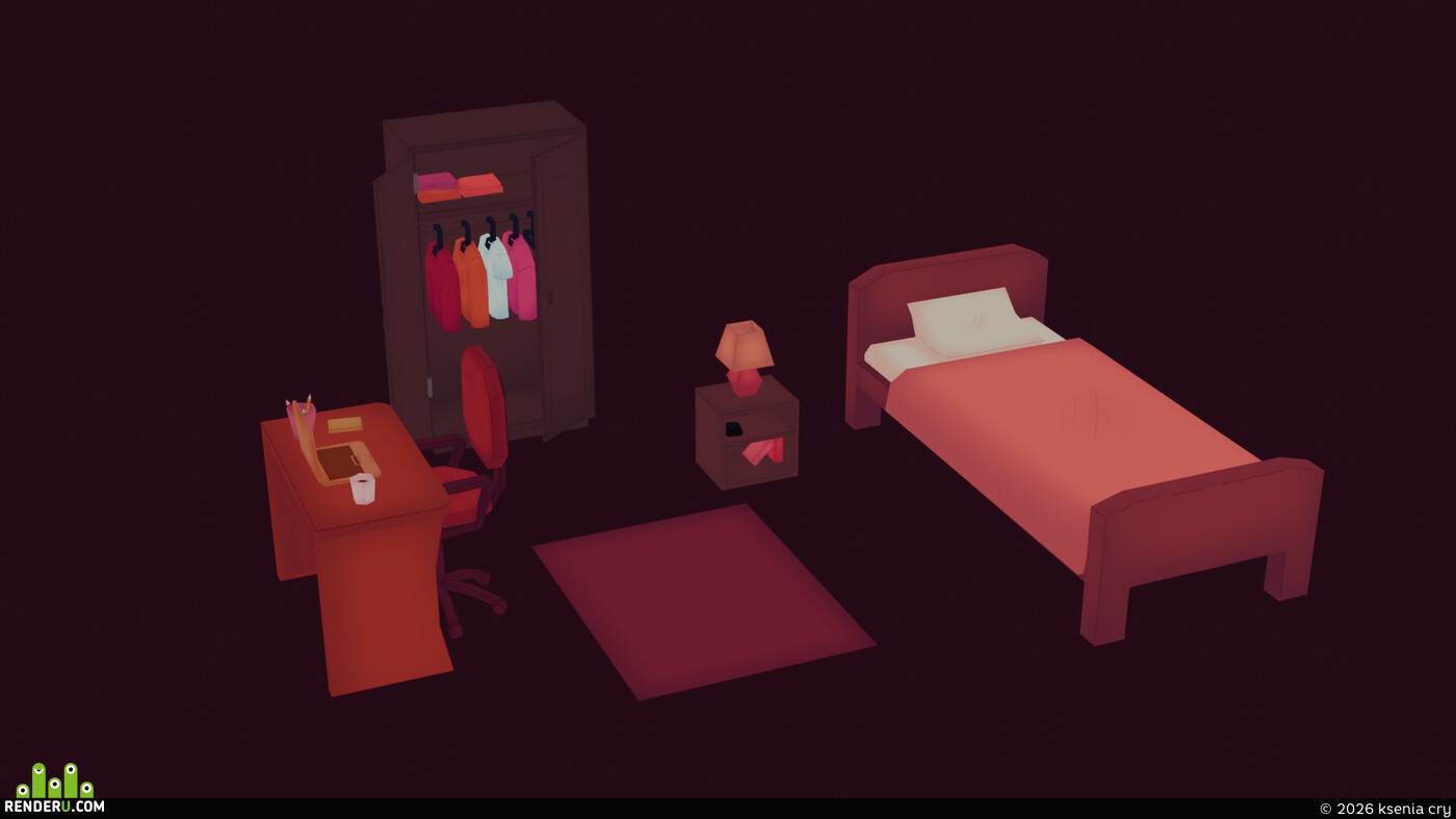 ksenia cry. Low-Poly Bedroom Set (Hand-painted textures)
