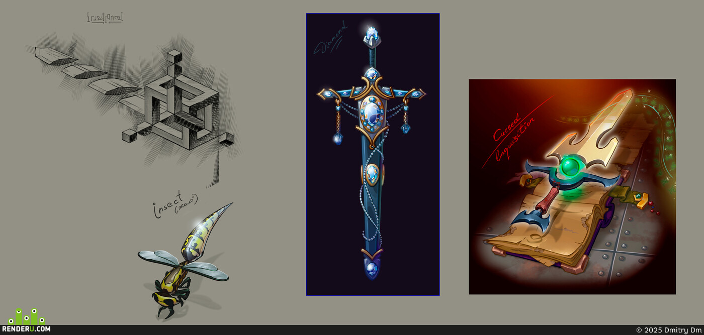 Dmitry Dm. Free sketches of swords based on given themes
