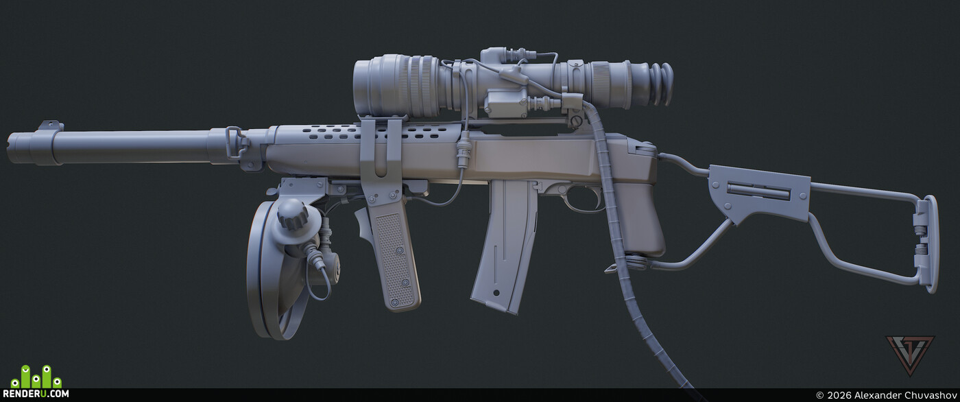 Alexander Chuvashov. Silenced M1A1 Carbine with M2 Infrared Sniperscope (Highpoly)