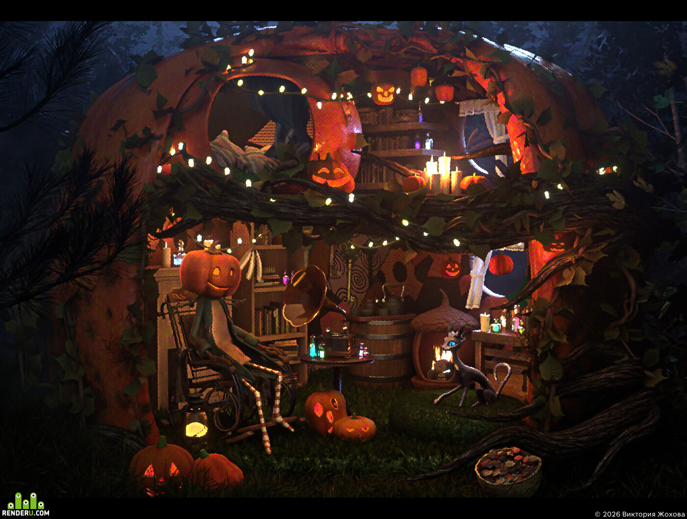 Виктория Жохова. Cozy Halloween 3D scene