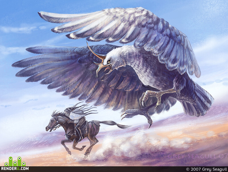 Grey Seagull. Horned eagle