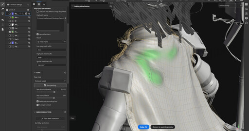 En Substance 3D Painter 12.2 la cage del bake se pinta con pincel