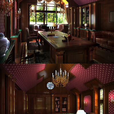 Kabinet-biblioteka v zagorodnom dome