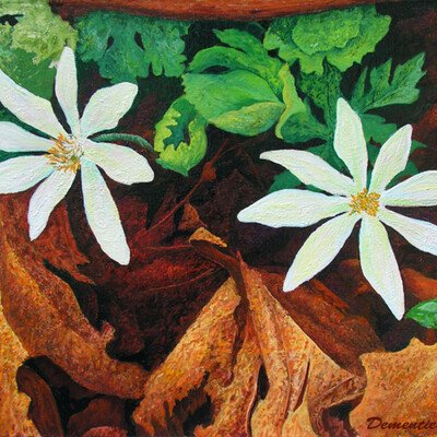 Flowers in autumn leaves