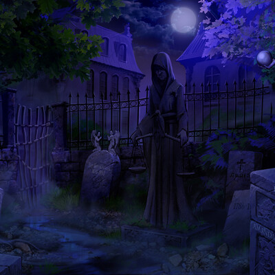 Cemetery at night