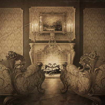 By the fireplace