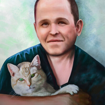 Portrait of a man with a cat
