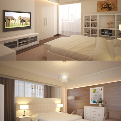 A bedroom in warm colors