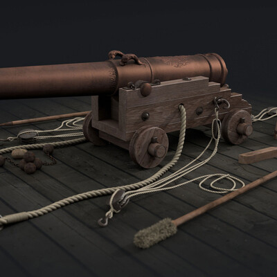 French 18 sentury naval cannon on carriage