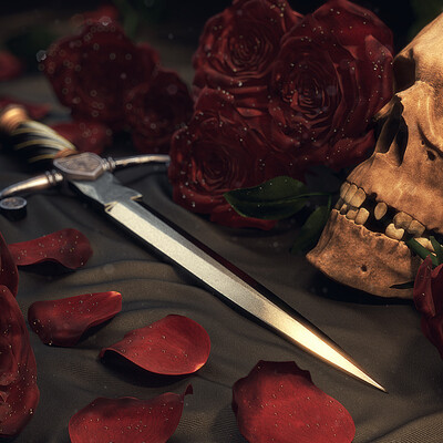 Skull and roses