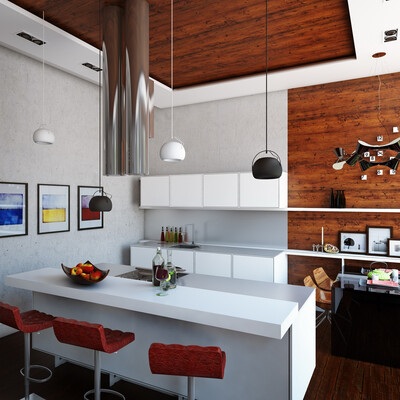the kitchen and the hall in a minimalist style