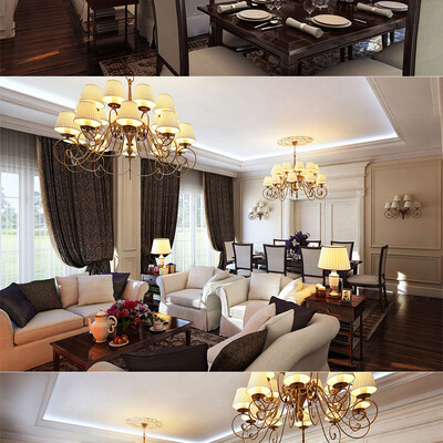 Living - dining room in light classical style