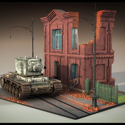 Diorama "Tanks in the city" (the Soviet heavy tank KV-2)