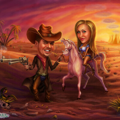 Wild West. Caricature.