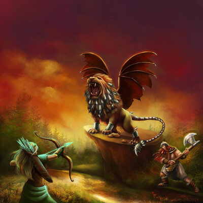 Illustration for packaging board game "Forest: the legend of the Manticore"