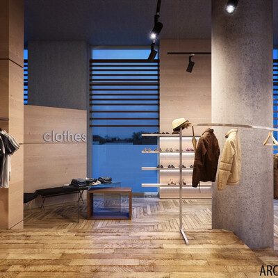 Interior visualization of retail space CLOTHES.