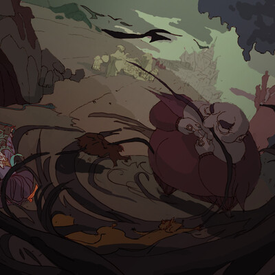 "Swish". Illustration for the fairy tale "Three heads are better than one"