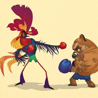 Box sparring. Cock and bulldog.