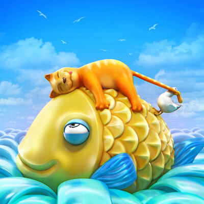 Fish and cat