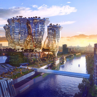  Visualization futuristic complex in Moscow City