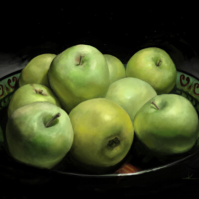 still life with green apples