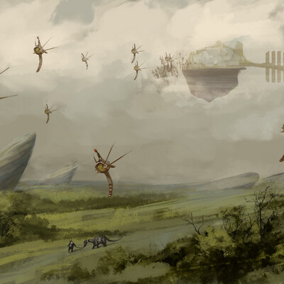 landscape with a dinosaur